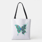 Butterfly met Green Peacock Feathers Tote Bag (Achterkant)