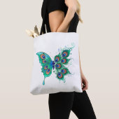 Butterfly met Green Peacock Feathers Tote Bag (Dichtbij)