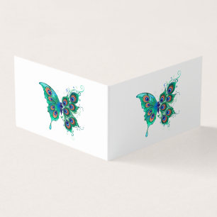 Butterfly met Green Peacock Feathers Visitekaartje