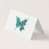 Butterfly met Green Peacock Feathers Visitekaartje (Achterkant)