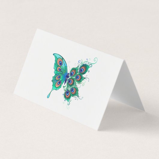 Butterfly met Green Peacock Feathers Visitekaartje (Voorkant)