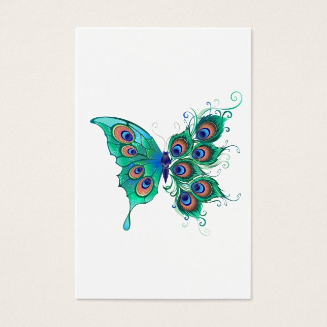 Butterfly met Green Peacock Feathers Visitekaartje (Voorkant)