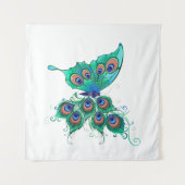 Butterfly met Green Peacock Feathers Wandkleed (Voorkant (horizontaal))