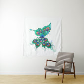 Butterfly met Green Peacock Feathers Wandkleed (In Situ (horizontaal))