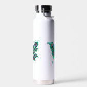 Butterfly met Green Peacock Feathers Waterfles (Links)