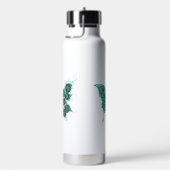 Butterfly met Green Peacock Feathers Waterfles (Rechts)