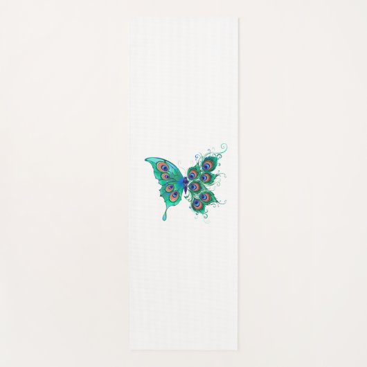 Butterfly met Green Peacock Feathers Yogamat (Voorkant)