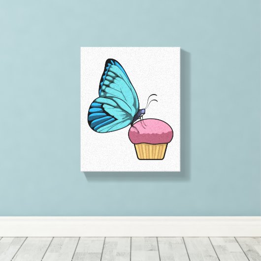 Butterfly met Muffin Canvas Afdruk (Insitu (Houten vloer))