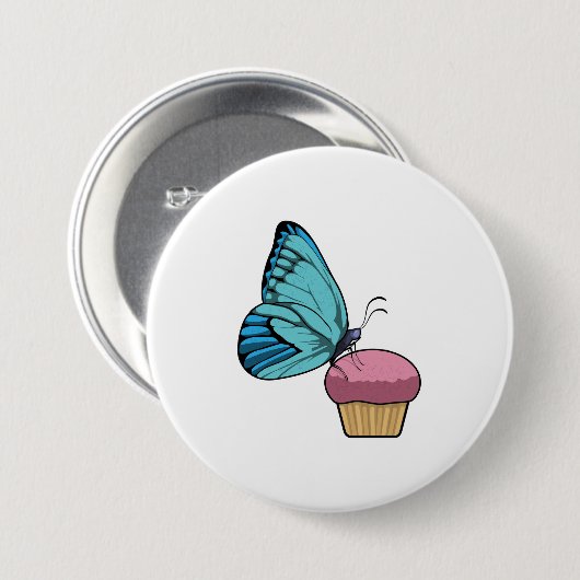 Butterfly met Muffin Ronde Button 7,6 Cm (Voorkant /achterkant)