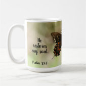 Butterfly met Psalm verse 23:3 Koffiemok (Links)