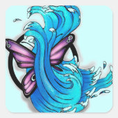 Butterfly met Waves Vierkante Sticker (Voorkant)
