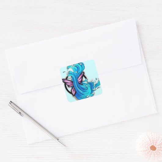 Butterfly met Waves Vierkante Sticker (Envelop)