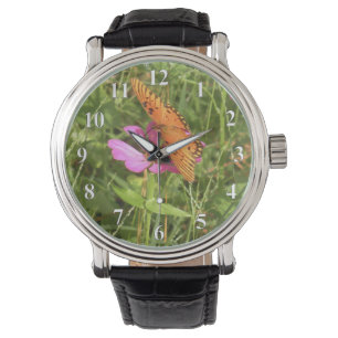 Butterfly met Zinnia Watch Horloge