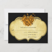 Butterfly Metallic Gold Heart Gold Faux Parchment RSVP Kaartje (Voorkant)