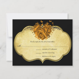 Butterfly Metallic Gold Heart Gold Faux Parchment RSVP Kaartje