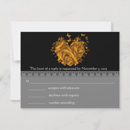 Butterfly Metallic Gold Heart RSVP-kaarten RSVP Kaartje (Achterkant)