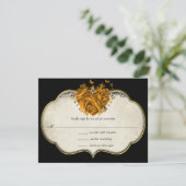 Butterfly Metallic Gold Heart Tan Faux Parchment RSVP Kaartje (Staand voorkant)