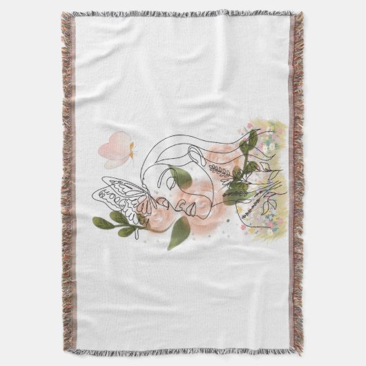 Butterfly Mind – floral line art Deken (Voorkant Verticaal)