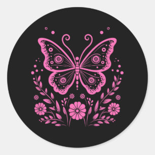 Butterfly Monarch Flower Exotic Breast Cancer Awar Ronde Sticker