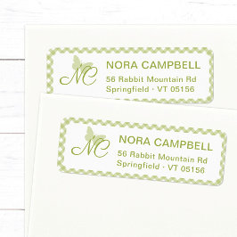 Butterfly Monogram Green Gingham Retouradres Etiket