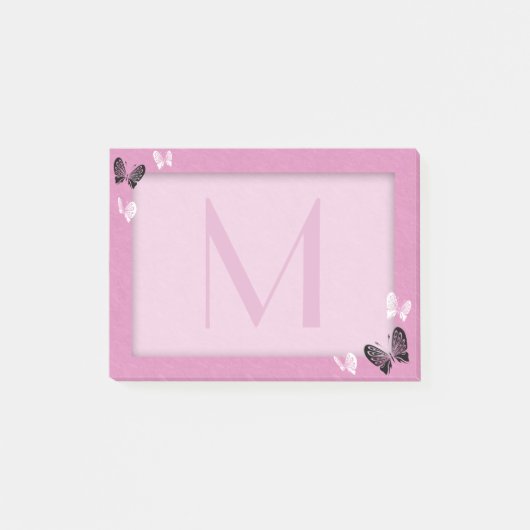 Butterfly Monogram op roze Post-it® Notes (Voorkant)