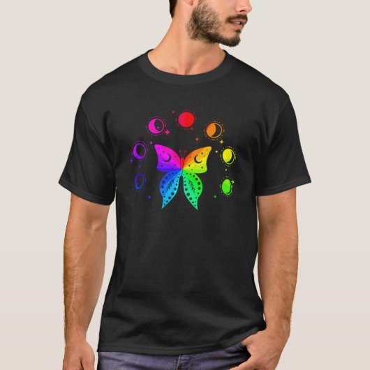 Butterfly Moon Phases Rainbow Meditation Peace Lov T-shirt (Voorkant)