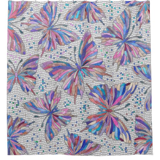 Butterfly Mosaic Pattern - pastels Douchegordijn (Voorkant)