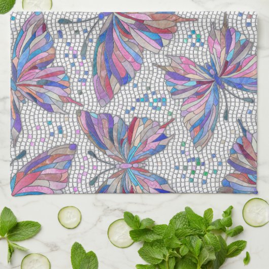 Butterfly Mosaic Pattern - pastels Theedoek (Gevouwen)