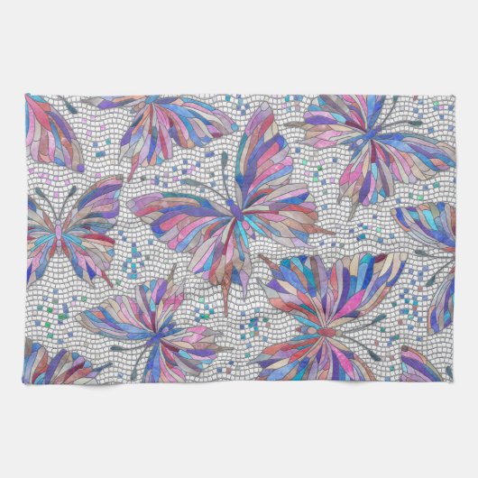 Butterfly Mosaic Pattern - pastels Theedoek (Horizontaal)