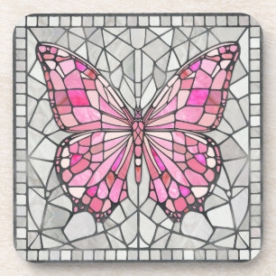 Butterfly Mosaic - Sprookje Roze en grijs Bier Onderzetter