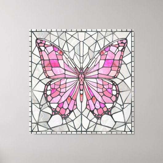 Butterfly Mosaic - Sprookje Roze en grijs Canvas Afdruk (Voorkant)