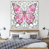 Butterfly Mosaic - Sprookje Roze en grijs Canvas Afdruk (Insitu (Slaapkamer))