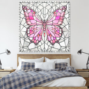 Butterfly Mosaic - Sprookje Roze en grijs Canvas Afdruk