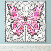 Butterfly Mosaic - Sprookje Roze en grijs Canvas Afdruk (Insitu (Houten vloer))