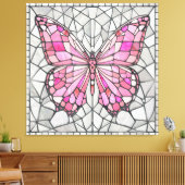 Butterfly Mosaic - Sprookje Roze en grijs Canvas Afdruk (Insitu (Woonkamer))