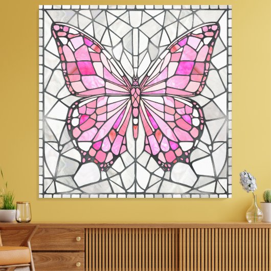Butterfly Mosaic - Sprookje Roze en grijs Canvas Afdruk (Insitu (Woonkamer))