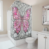 Butterfly Mosaic - Sprookje Roze en grijs Douchegordijn (In situ)