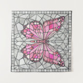 Butterfly Mosaic - Sprookje Roze en grijs Wandkleed (Voorkant (horizontaal))