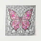 Butterfly Mosaic - Sprookje Roze en grijs Wandkleed (Voorkant)