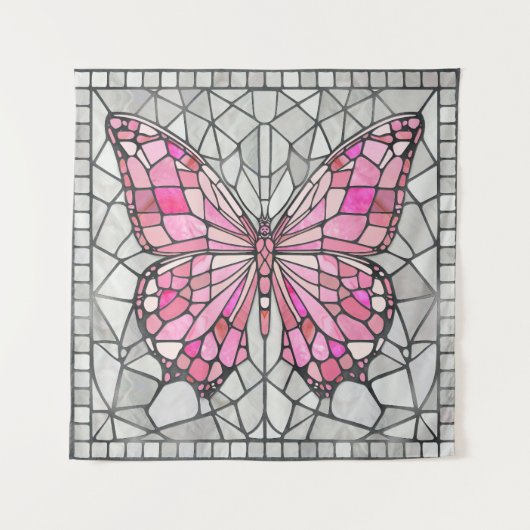 Butterfly Mosaic - Sprookje Roze en grijs Wandkleed (Voorkant)
