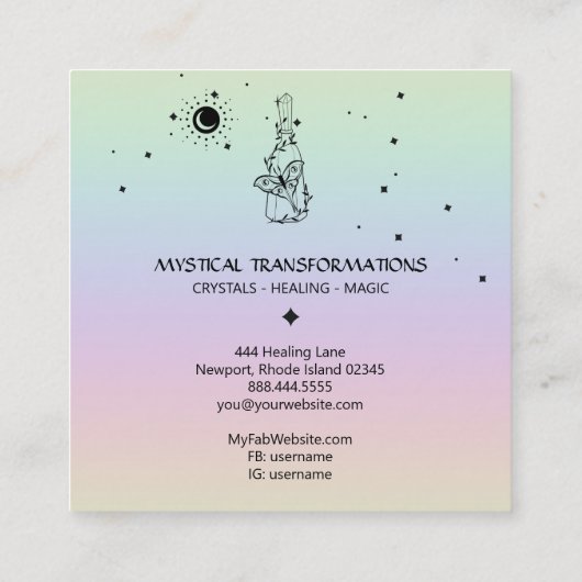 *~* Butterfly Moth Magic Boho Potion Rainbow Vierkante Visitekaartje (Achterkant)