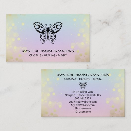 *~* Butterfly Moth Magic Boho Rainbow Pastel Visitekaartje (Voorkant / Achterkant)