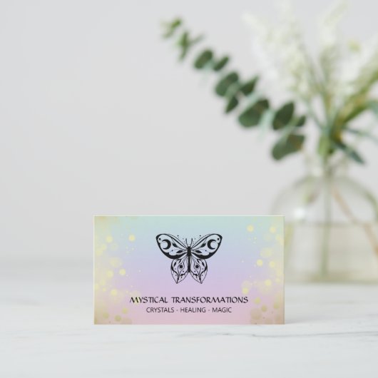 *~* Butterfly Moth Magic Boho Rainbow Pastel Visitekaartje (Staand voorkant)