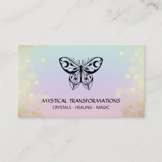 *~* Butterfly Moth Magic Boho Rainbow Pastel Visitekaartje (Voorkant)