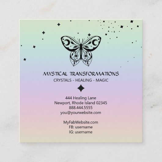 *~* Butterfly Moth Magic Boho Universe Rainbow Vierkante Visitekaartje (Achterkant)
