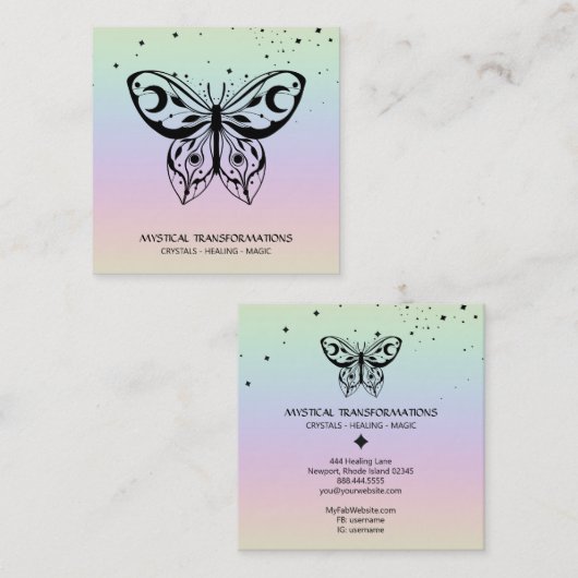 *~* Butterfly Moth Magic Boho Universe Rainbow Vierkante Visitekaartje (Voorkant / Achterkant)