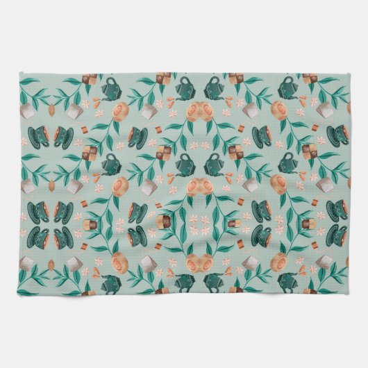 Butterfly motifs on a light background theedoek (Horizontaal)