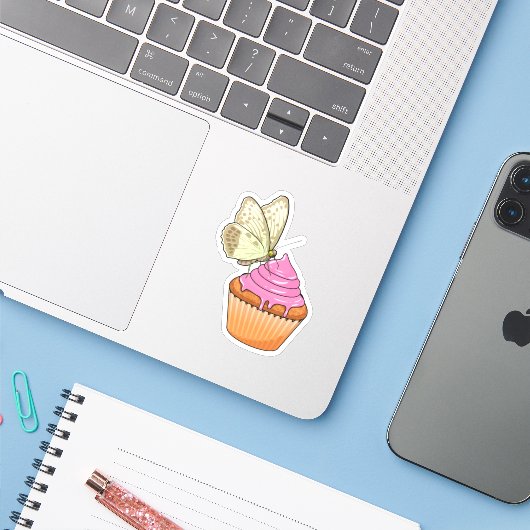 Butterfly Muffin Sticker (Laptop met iPhone)