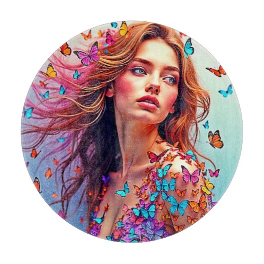 Butterfly Muse Portrait Art T-shirt Snijplank (Voorkant)