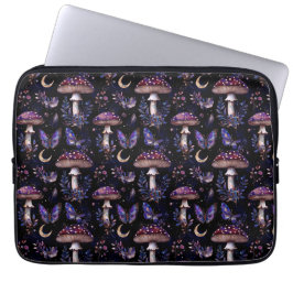 Butterfly Mushroom Floral Dark Whimsical Pattern Laptop Sleeve